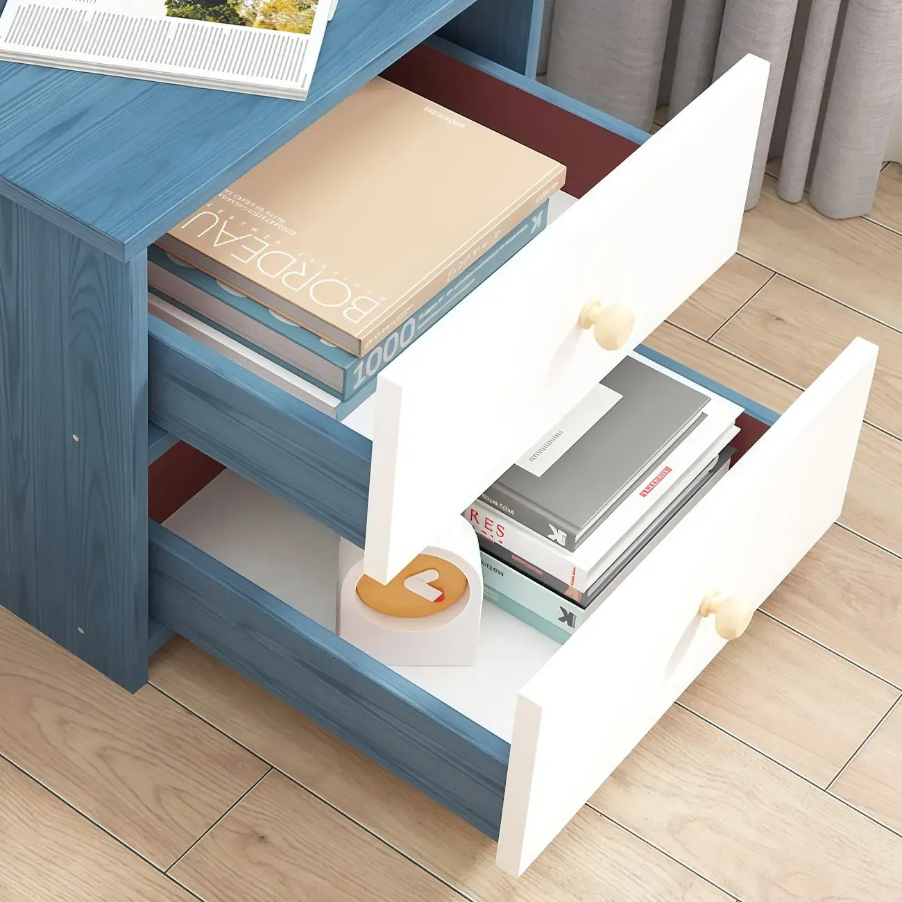 Table de chevet moderne en bois haut avec étagères spacieuses et 2 tiroirs