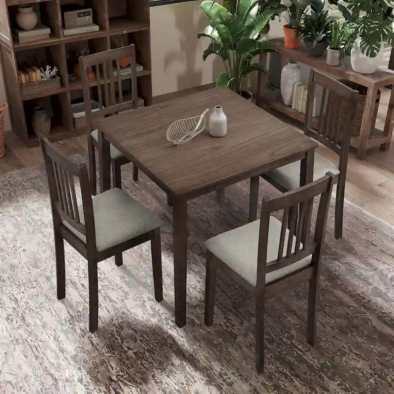 Ensemble Table et Chaises de Salle à Manger Carrée en Bois, Table à Manger Décontractée avec 4 Chaises de Salle à Manger Rembourrées pour Coin Repas de Cuisine
