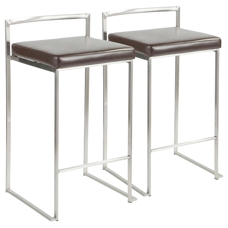 Tabouret de comptoir Silver Orchid Forrest en acier inoxydable empilable et entièrement soudé (lot de 2)