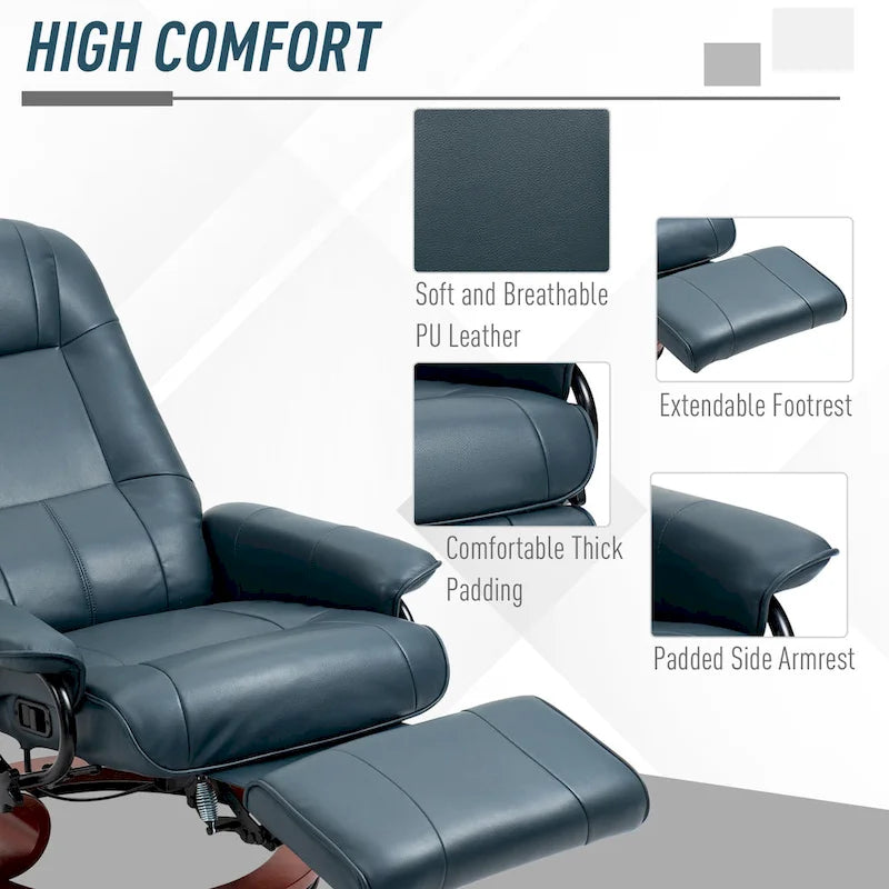 Fauteuil inclinable manuel pivotant en similicuir HomCom avec repose-pieds confortable et relaxant