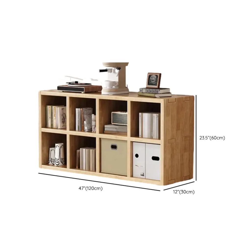 Bibliothèque moderne horizontale en bois à 8 cubes, finition naturelle