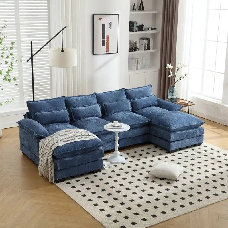 Canapé modulable Cloud pour salon, canapé d'angle moderne en chenille/boucle, canapé convertible modulable confortable avec double méridienne