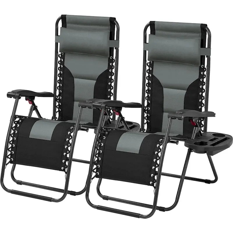 Yaheetech Lot de 2 chaises longues de jardin/camping zéro gravité rembourrées 66 cm avec accoudoirs et oreiller