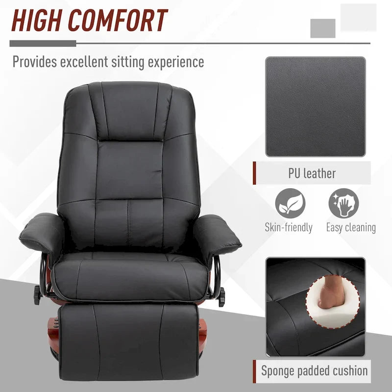Fauteuil inclinable manuel pivotant en similicuir HomCom avec repose-pieds confortable et relaxant