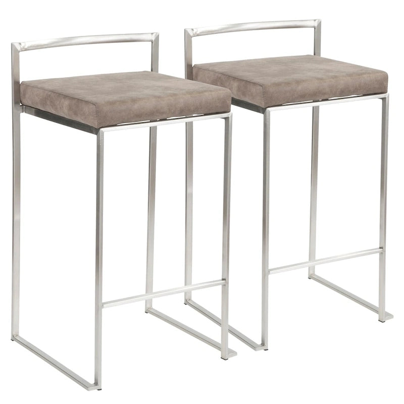 Tabouret de comptoir Silver Orchid Forrest en acier inoxydable empilable et entièrement soudé (lot de 2)