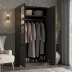 Palace Imports Armoire Urbaine 2 Portes 100% Bois Massif avec Portes Pleines et Miroirs