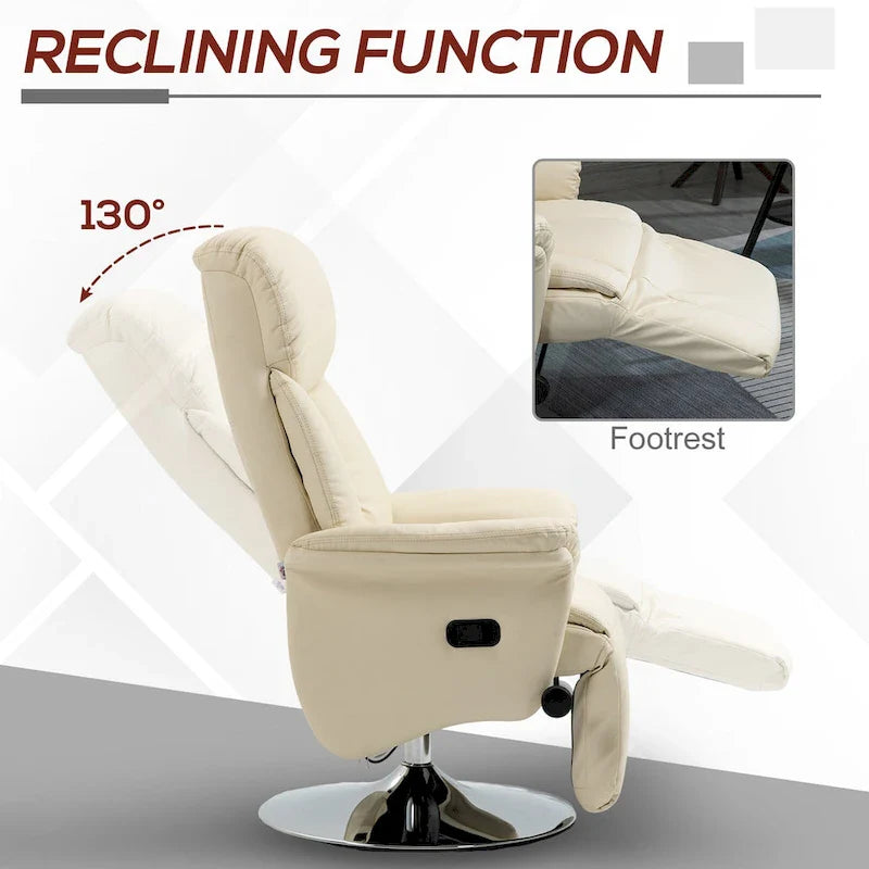 Fauteuil inclinable manuel HOMCOM pour adultes, fauteuil inclinable pivotant réglable avec repose-pieds, accoudoirs rembourrés