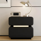 Table de chevet d'appoint moderne en cuir noir avec 2 tiroirs
