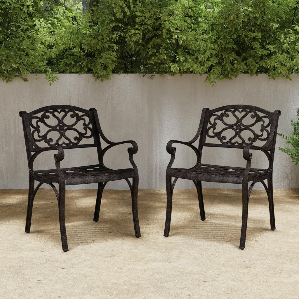 Ensemble de salle à manger d'extérieur 7 pièces en aluminium bronze Sanibel avec table à manger ovale de 72 et six fauteuils par Homestyles