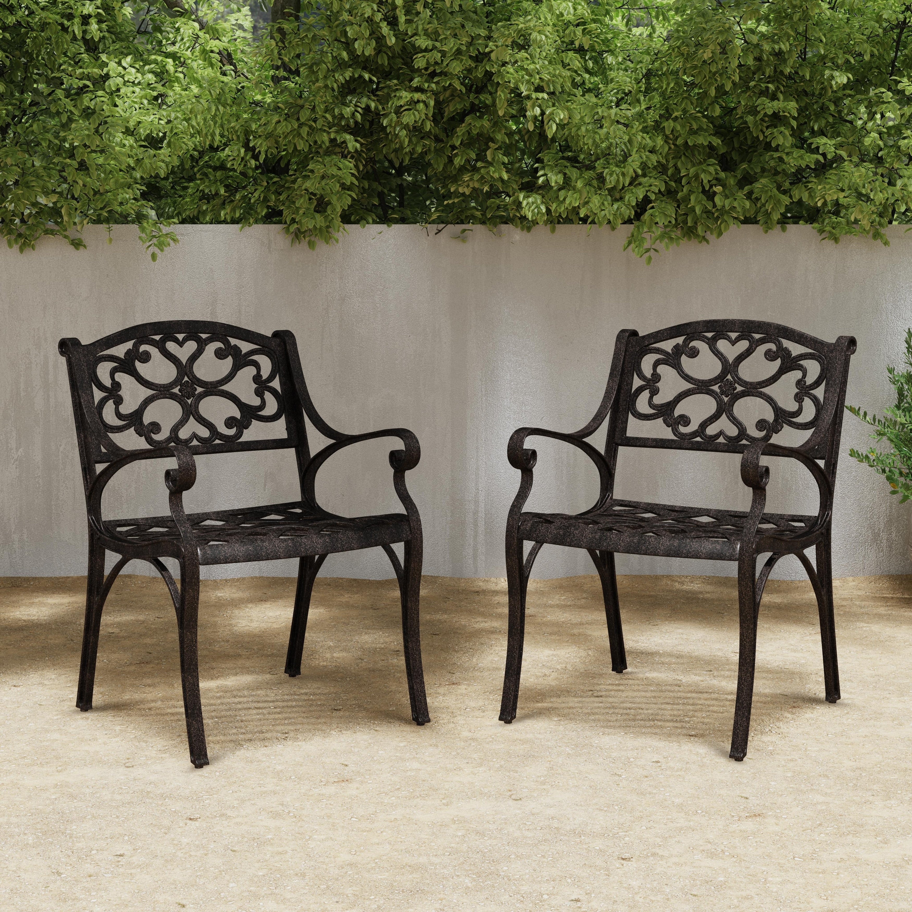 Ensemble de salle à manger d'extérieur 7 pièces en aluminium bronze Sanibel avec table à manger ovale de 72 et six fauteuils par Homestyles