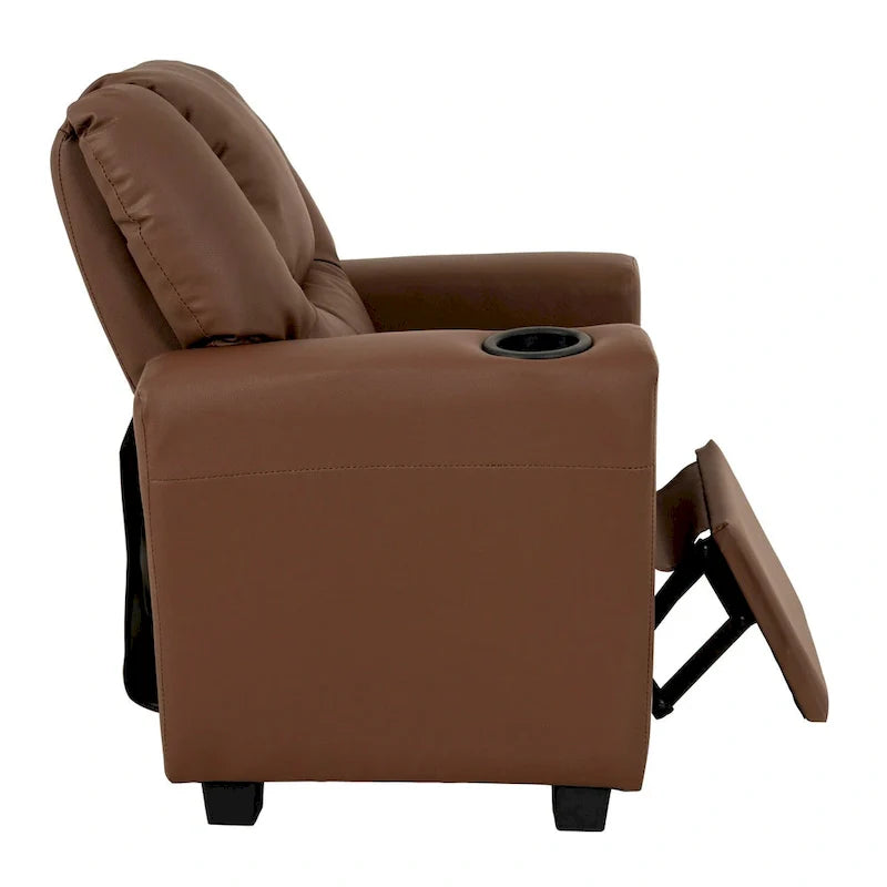 Fauteuil inclinable pour enfants en PVC avec fonction d'inclinaison par poussée, porte-gobelet et repose-pieds confortable