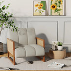 Fauteuils d'appoint en rotin, chaise en rotin naturel rembourrée, fauteuil en lin de style moderne du milieu du siècle, chaises d'appoint pour salon et chambre