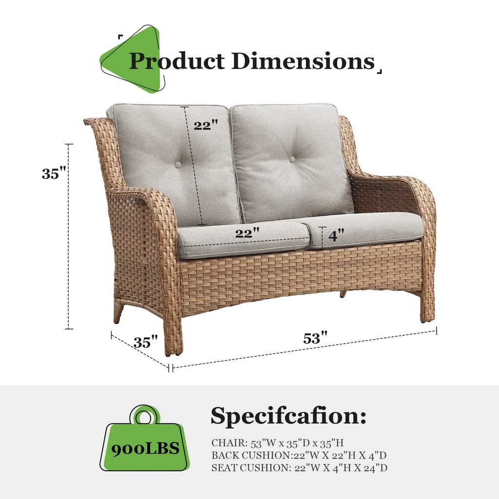Gymojoy Canapé d'extérieur deux places en rotin Wicker Sofa Set