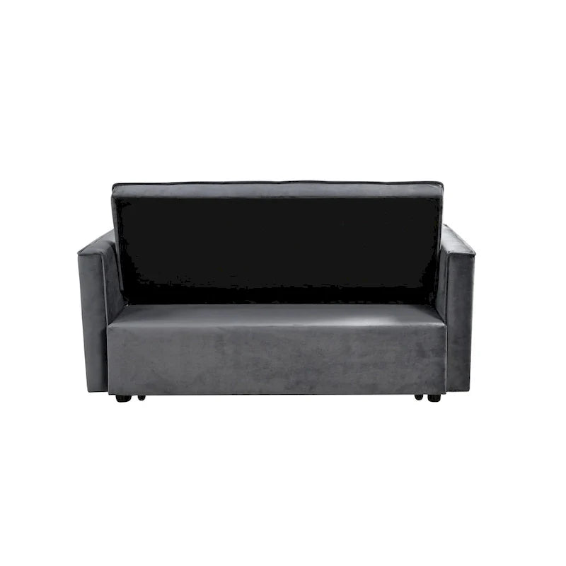 Causeuse futon moderne en velours avec dossier inclinable et poches, 2 places — Gris foncé / Gris clair / Bleu / Noir