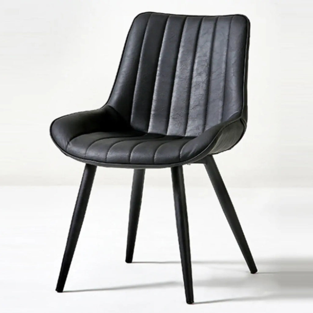 Chaise de salle à manger simple en cuir rembourré avec dossier solide et pieds en métal