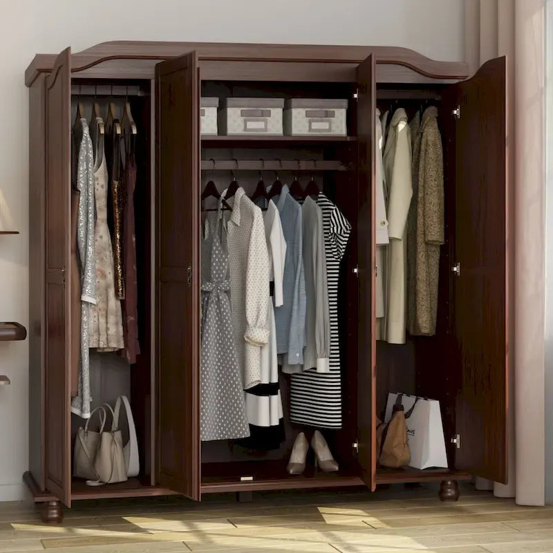 Palace Imports Kyle Armoire 4 portes 100 % en bois massif avec portes en bois massif ou portes miroir