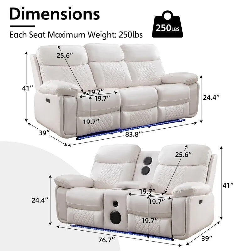 Canapé inclinable électrique avec chargeur sans fil, liseuse, lumière LED pour salon, similicuir, port AC/USB, porte-gobelet, noir