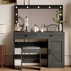 Coiffeuse de ferme Roomfitters avec lumières, coiffeuse avec porte coulissante, table de maquillage à 2 tiroirs avec miroir éclairé
