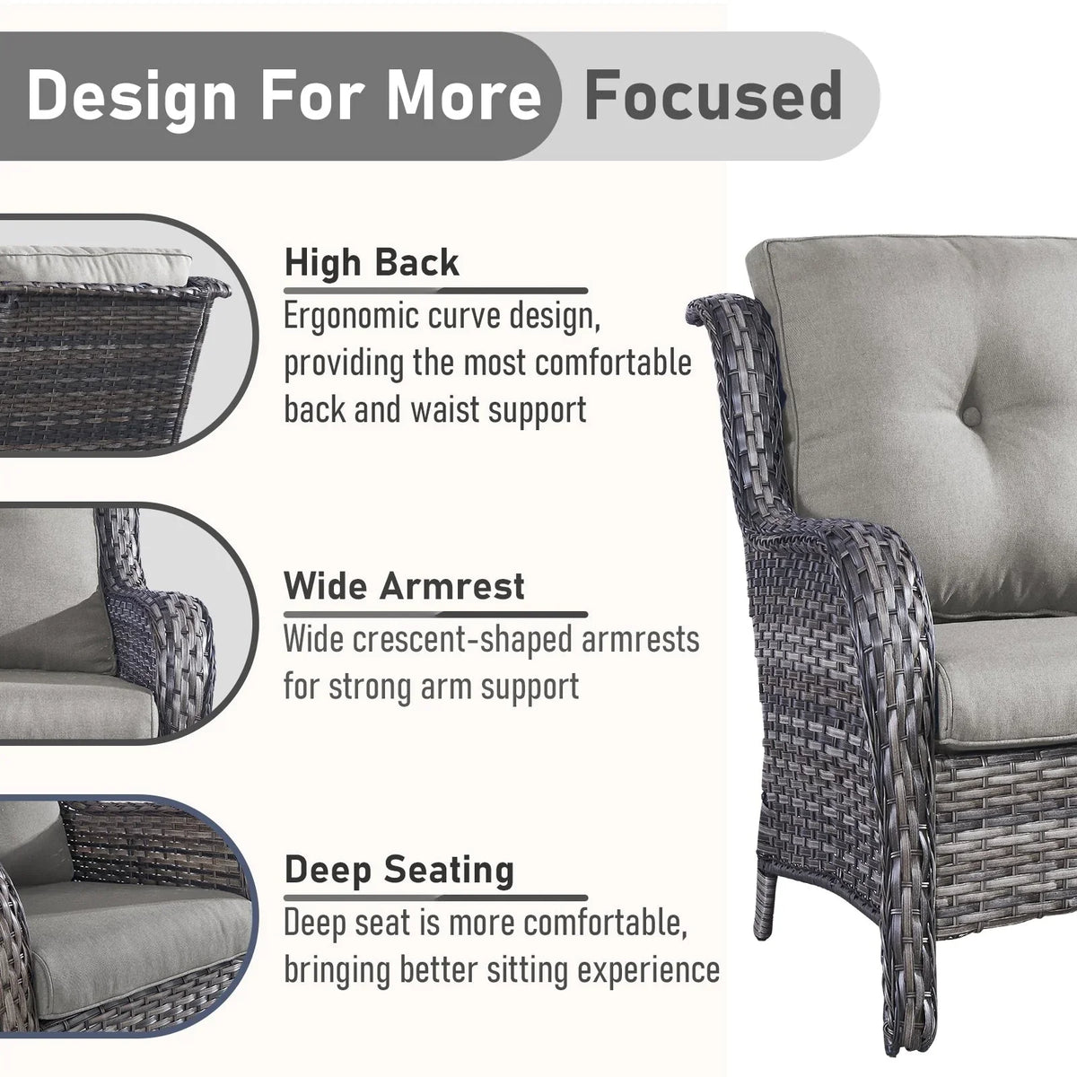 Gymojoy Canapé d'extérieur deux places en rotin Wicker Sofa Set