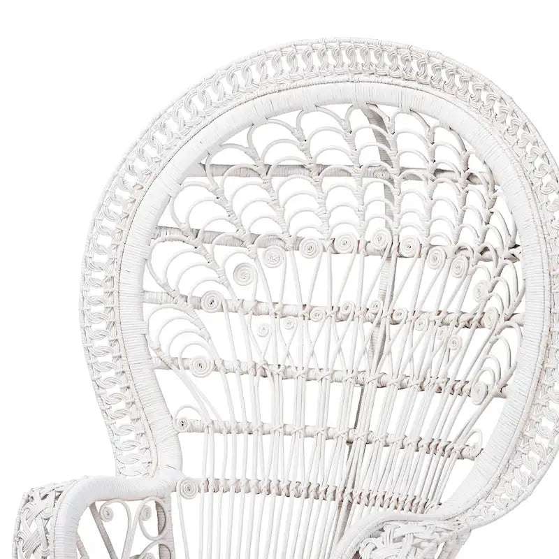 Chaise paon Kallima de style bohème moderne en rotin naturel blanc