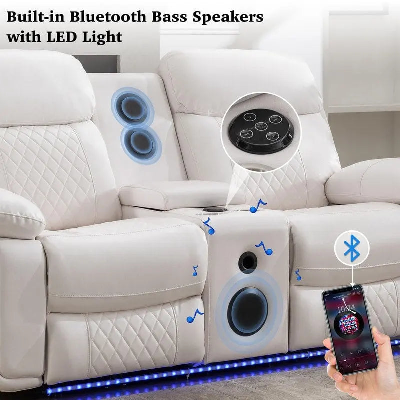 Canapé inclinable électrique avec chargeur sans fil, liseuse, lumière LED pour salon, similicuir, port AC/USB, porte-gobelet, noir