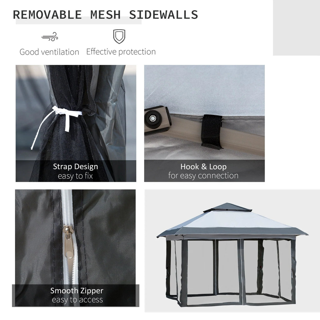 Outsunny 12 x 12 Tonnelle escamotable Pare-soleil Tente instantanée pliable avec filet latéral en maille, Hauteur réglable sur 3 niveaux