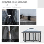 Outsunny 12 x 12 Tonnelle escamotable Pare-soleil Tente instantanée pliable avec filet latéral en maille, Hauteur réglable sur 3 niveaux