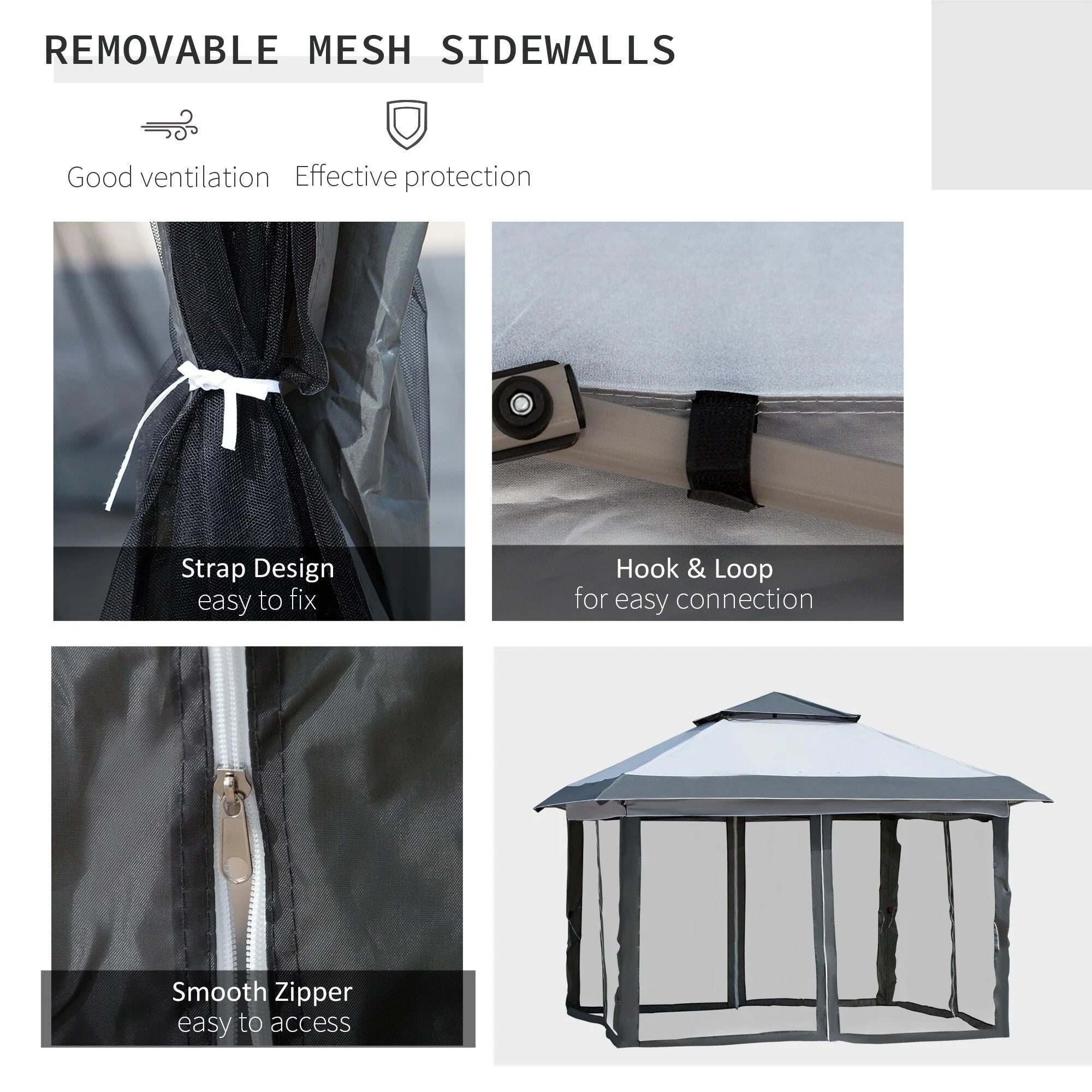 Outsunny 12 x 12 Tonnelle escamotable Pare-soleil Tente instantanée pliable avec filet latéral en maille, Hauteur réglable sur 3 niveaux