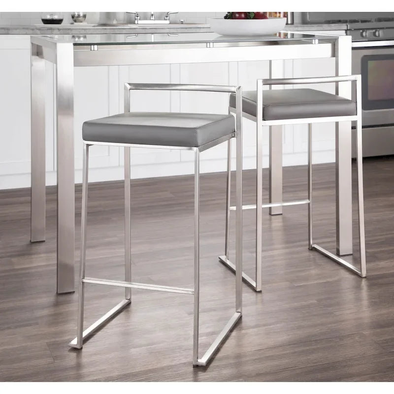Tabouret de comptoir Silver Orchid Forrest en acier inoxydable empilable et entièrement soudé (lot de 2)