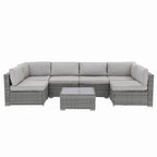 Ensemble de canapé d'angle d'extérieur 7 pièces en osier/acier avec coussins