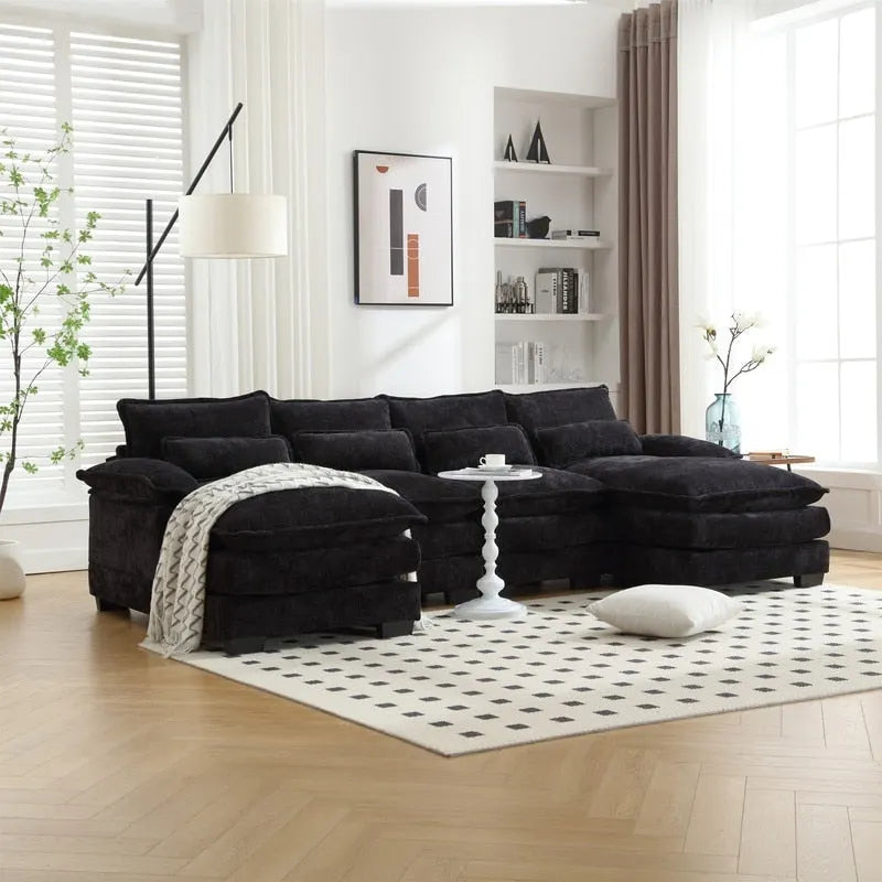 Canapé modulable Cloud pour salon, canapé d'angle moderne en chenille/boucle, canapé convertible modulable confortable avec double méridienne
