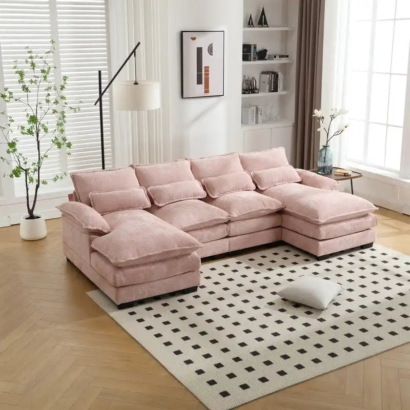 Canapé modulable Cloud pour salon, canapé d'angle moderne en chenille/boucle, canapé convertible modulable confortable avec double méridienne