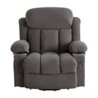 Fauteuil inclinable électrique gris avec massage chauffant, chargement USB, télécommande et poches latérales pratiques pour les personnes âgées