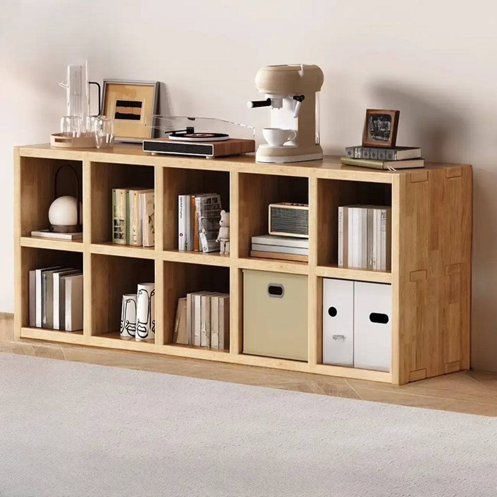 Bibliothèque moderne horizontale en bois à 8 cubes, finition naturelle