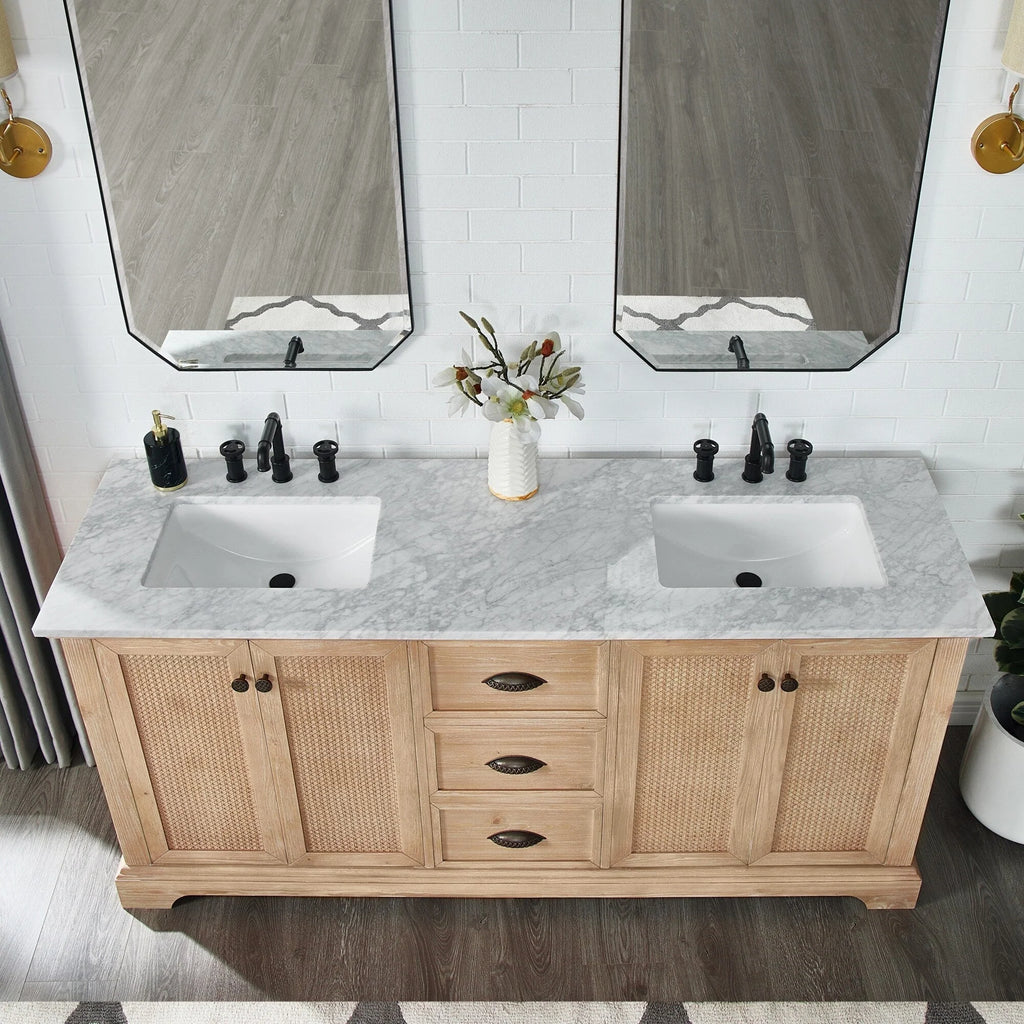 Meuble sous-vasque Hervas avec plateau en marbre naturel, sans miroir