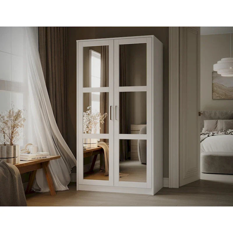 Palace Imports Armoire Urbaine 2 Portes 100% Bois Massif avec Portes Pleines et Miroirs