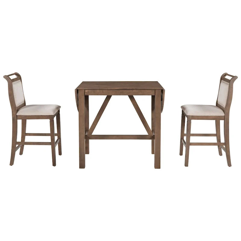 Ensemble de salle à manger 3 pièces en bois à hauteur de comptoir avec rallonge pliable