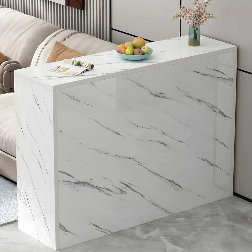 Table de bar longue rectangulaire blanche en bois pour salon