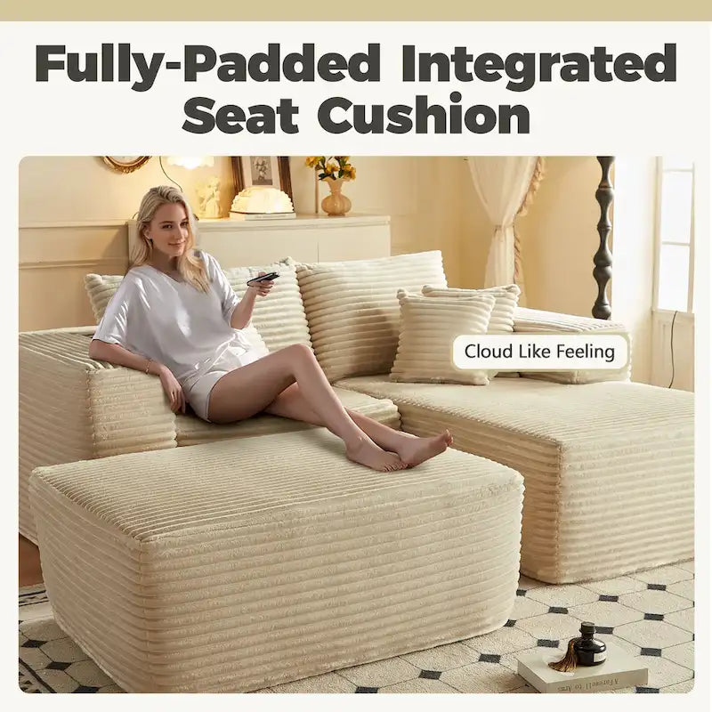 HOOOWOOO Canapé d'angle moderne en peluche avec pouf amovible