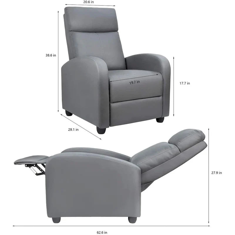 Fauteuil inclinable à dossier basculant en similicuir, marron / noir / gris / kaki / rouge / beige, simple