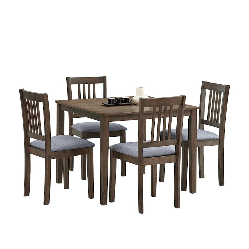 Ensemble Table et Chaises de Salle à Manger Carrée en Bois, Table à Manger Décontractée avec 4 Chaises de Salle à Manger Rembourrées pour Coin Repas de Cuisine