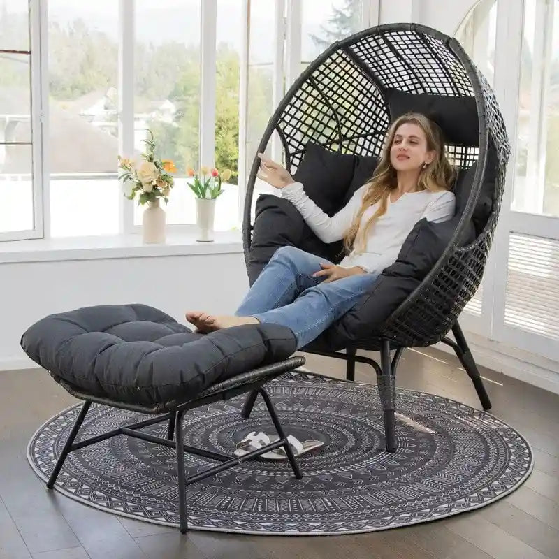 FINCATI Fauteuil Œuf d'intérieur, Fauteuil Œuf d'extérieur 200 kg, Fauteuil Œuf surdimensionné avec pouf, Fauteuil Œuf de luxe confortable avec repose-pieds