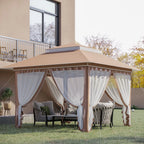 Outsunny 12 x 12 Tonnelle escamotable Pare-soleil Tente instantanée pliable avec filet latéral en maille, Hauteur réglable sur 3 niveaux