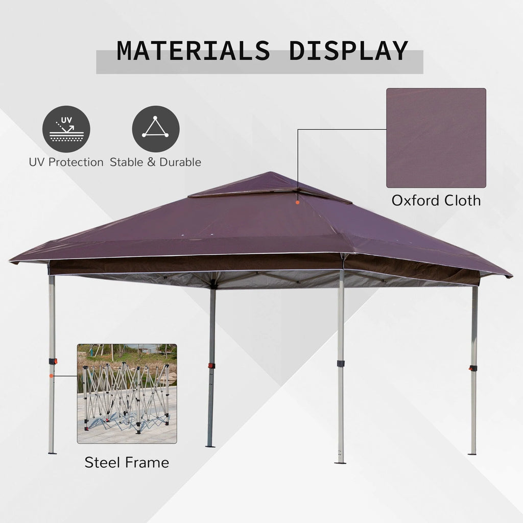 Outsunny 12 x 12 Tonnelle escamotable Pare-soleil Tente instantanée pliable avec filet latéral en maille, Hauteur réglable sur 3 niveaux