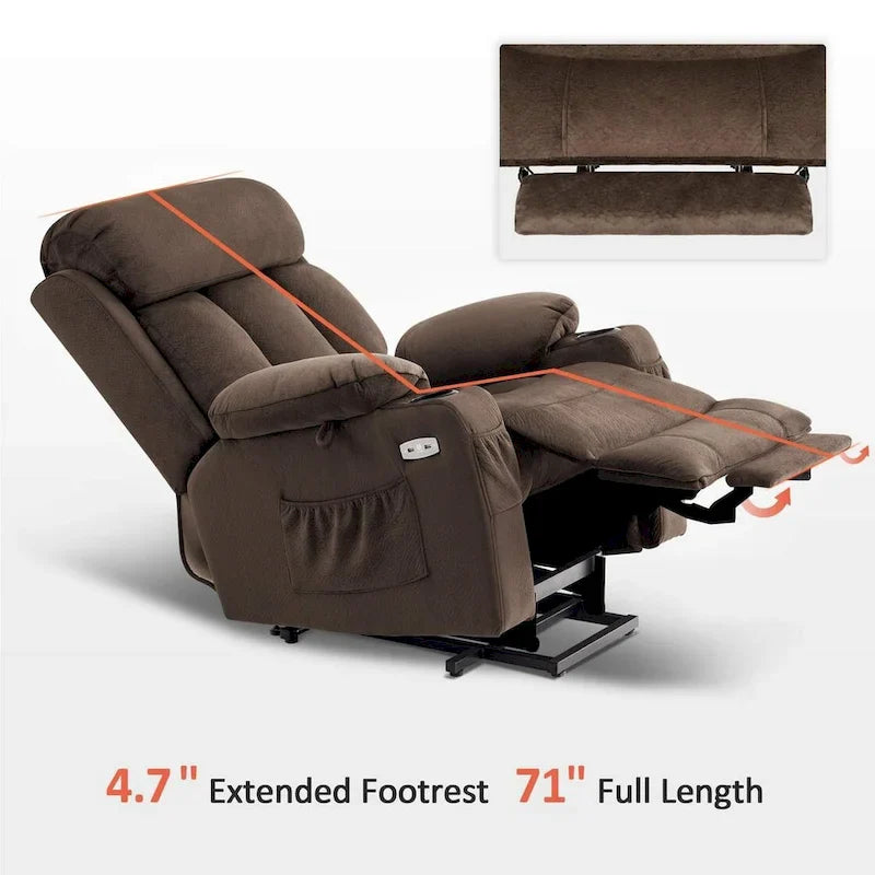 Fauteuil inclinable releveur électrique grand format MCombo avec repose-pieds extensible pour personnes âgées de grande taille, télécommande manuelle, porte-gobelets, tissu 7426