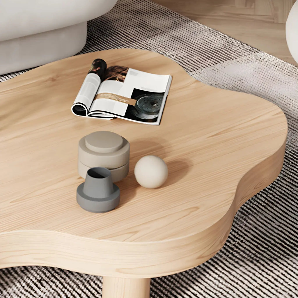 Table basse en pin naturel en forme de nuage à 3 pieds