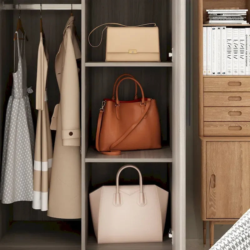 Armoire moderne autoportante en bois massif avec étagères de rangement