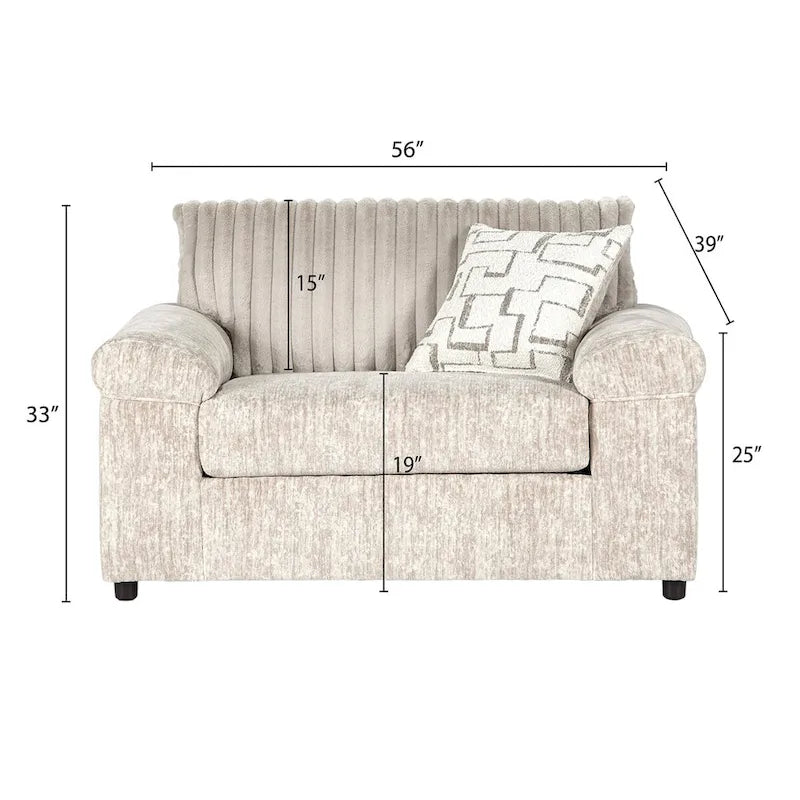 Ensemble canapé, causeuse et fauteuil câlin en velours côtelé à grosses côtes Nason de Roundhill Furniture
