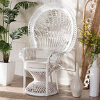 Chaise paon Kallima de style bohème moderne en rotin naturel blanc