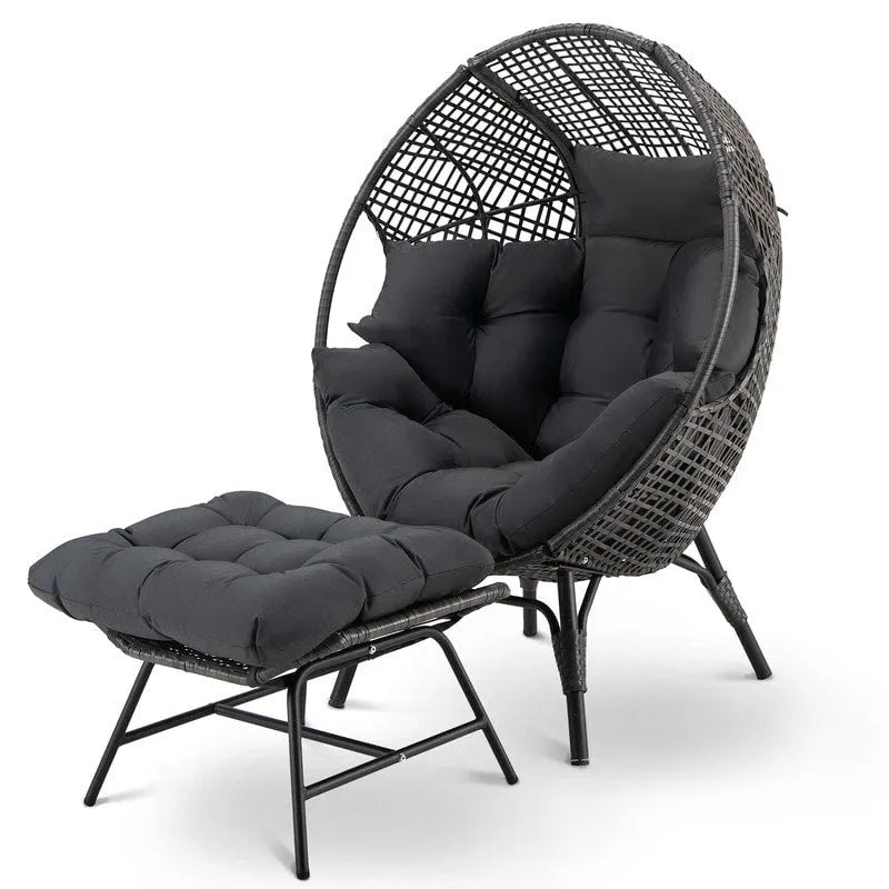 FINCATI Fauteuil Œuf d'intérieur, Fauteuil Œuf d'extérieur 200 kg, Fauteuil Œuf surdimensionné avec pouf, Fauteuil Œuf de luxe confortable avec repose-pieds